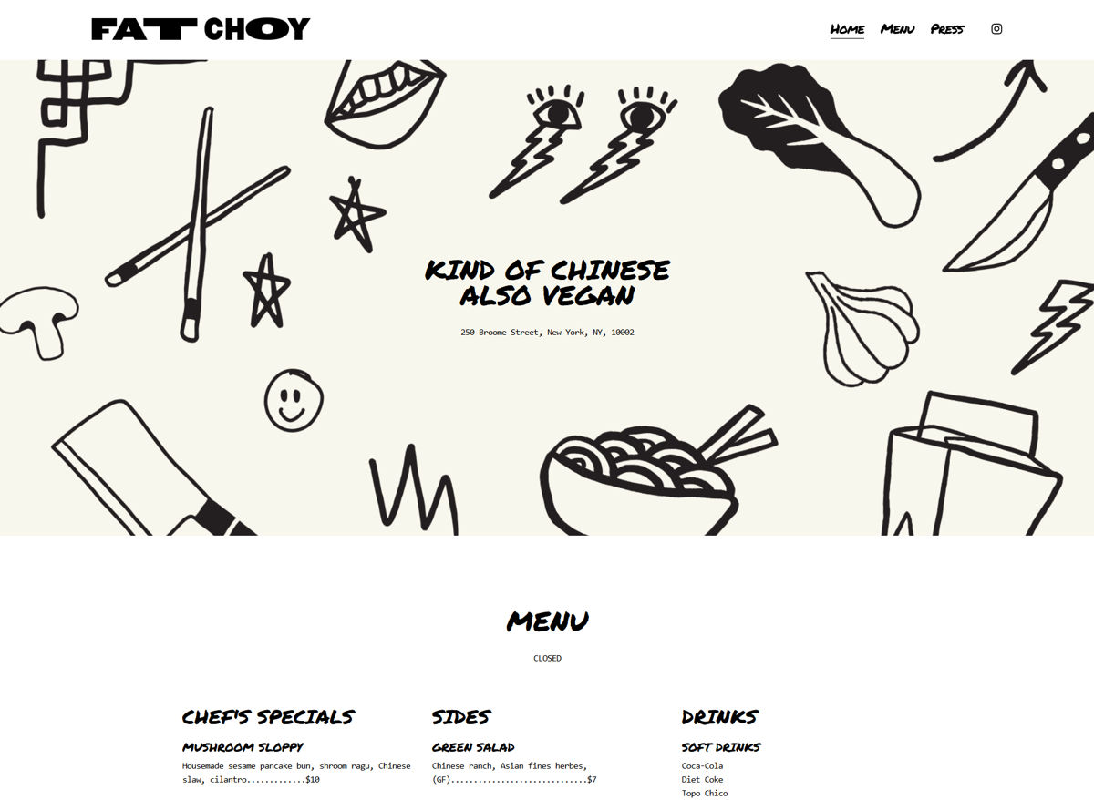 Screenshot of Fat Choy, from the website hero section designs collection.