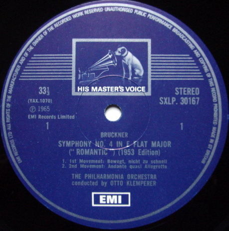 EMI HMV STAMP-DOG / KLEMPERER, - Bruckner Symphony No.4...