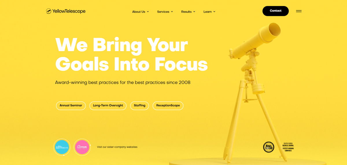 Screenshot of YellowTelescope , from the yellow websites collection.