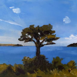 painting of tree and river mouth