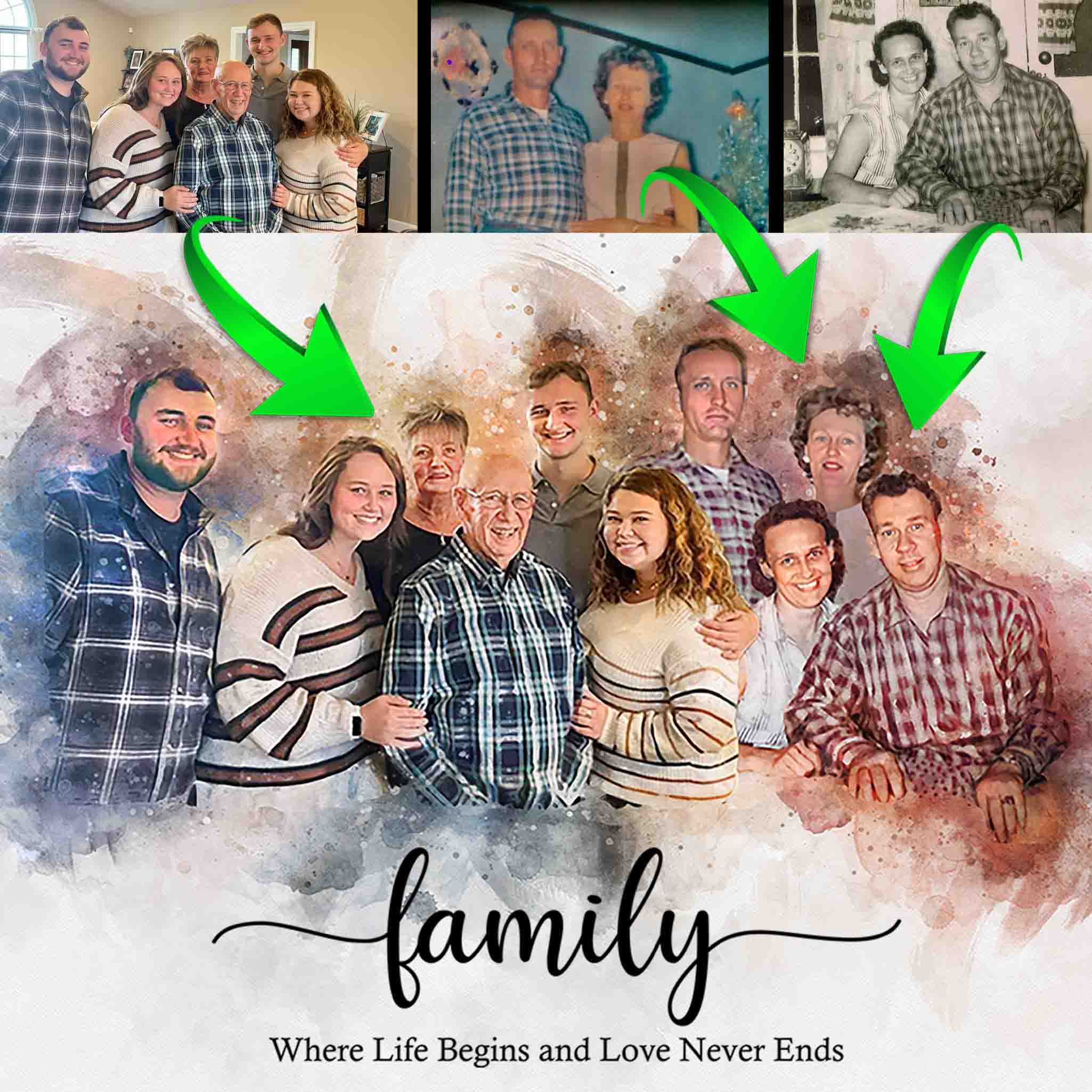 Gift Ideas for Those Who Have Lost a Loved One - Add a Loved One to a Photo, Create Portraits from Multiple Generations, Transform Family Photos into Beautiful Paintings, Capture Your Family's Essence with a Family Portrait - FromPicToArt