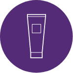 purple and white icon with outline of skin care product