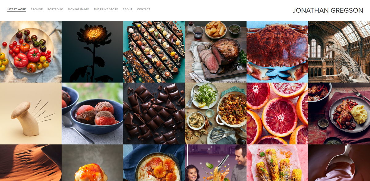 Screenshot of Jonathan Gregson, from the squarespace photography websites collection.