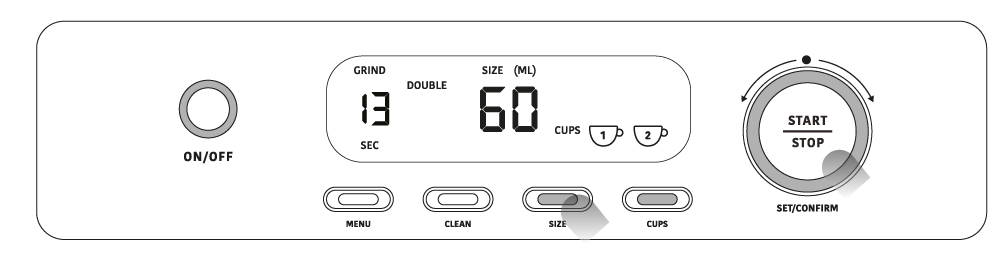 Diagram showing how to customize a double espresso using the display