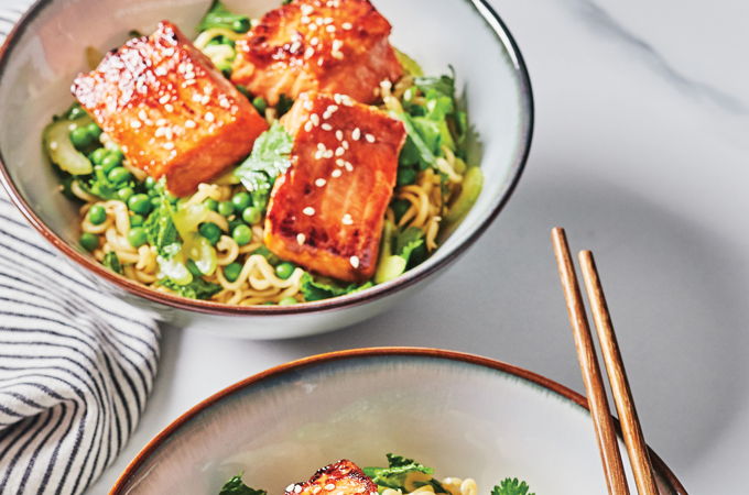 Ramen Noodle Bowls with Hoisin Salmon