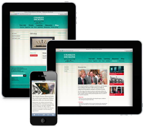 responsive screenshots of the dickens website