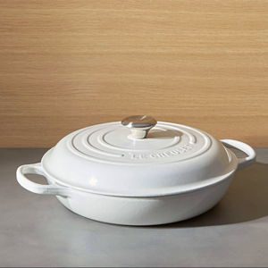 Le Creuset Signature 5-Qt. Cream Enameled Cast Iron Braiser Everyday Pan with Lid + Reviews | Crate & Barrel