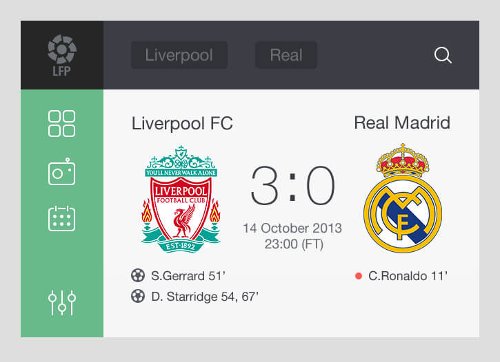 Soccer Widget - спортивный PSD исходник для Фотошоп