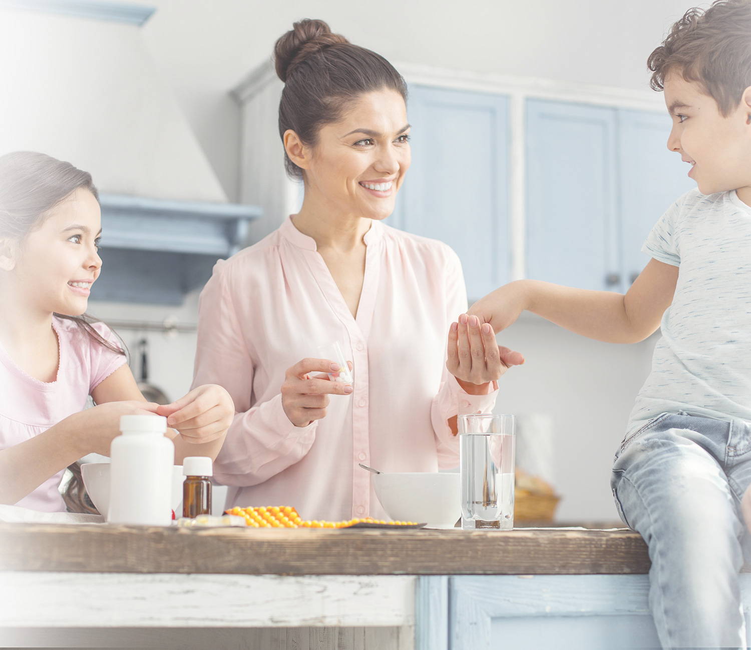 family taking probiotics