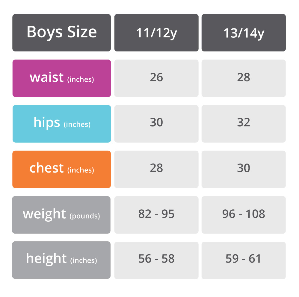 Youth Boys Size Chart