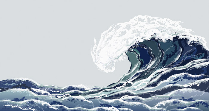 grey & blue japanese wave wallpaper mural pattern image