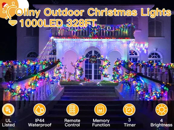 Features of Ollny's 800 leds clear cable cool white string lights - mobile size