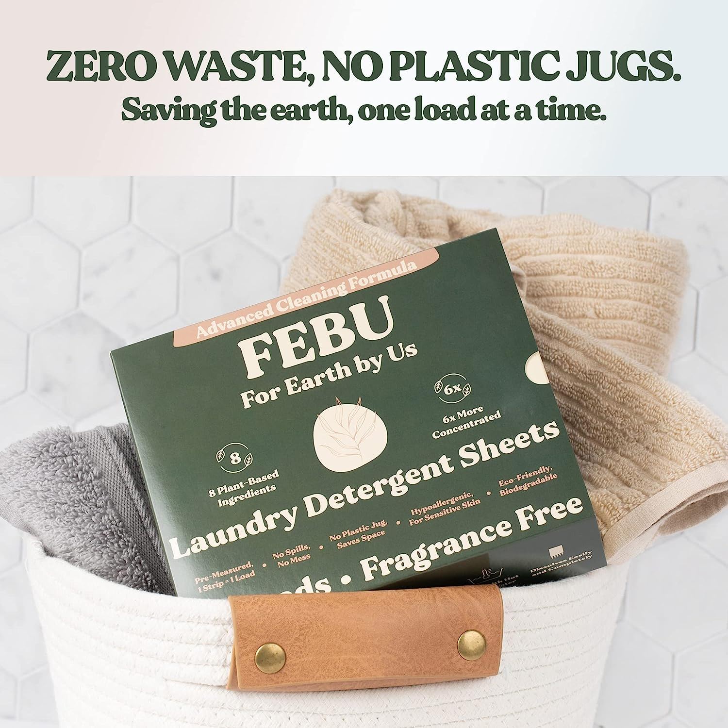 FEBU Laundry Detergent Sheets  Plant-based, Concentrated Detergent Sheets,  96 Strips Fresh Linen Scent – For Earth by Us