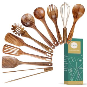 Natural Teak Wood Kitchen Utensils with Spatula and Ladle (10)