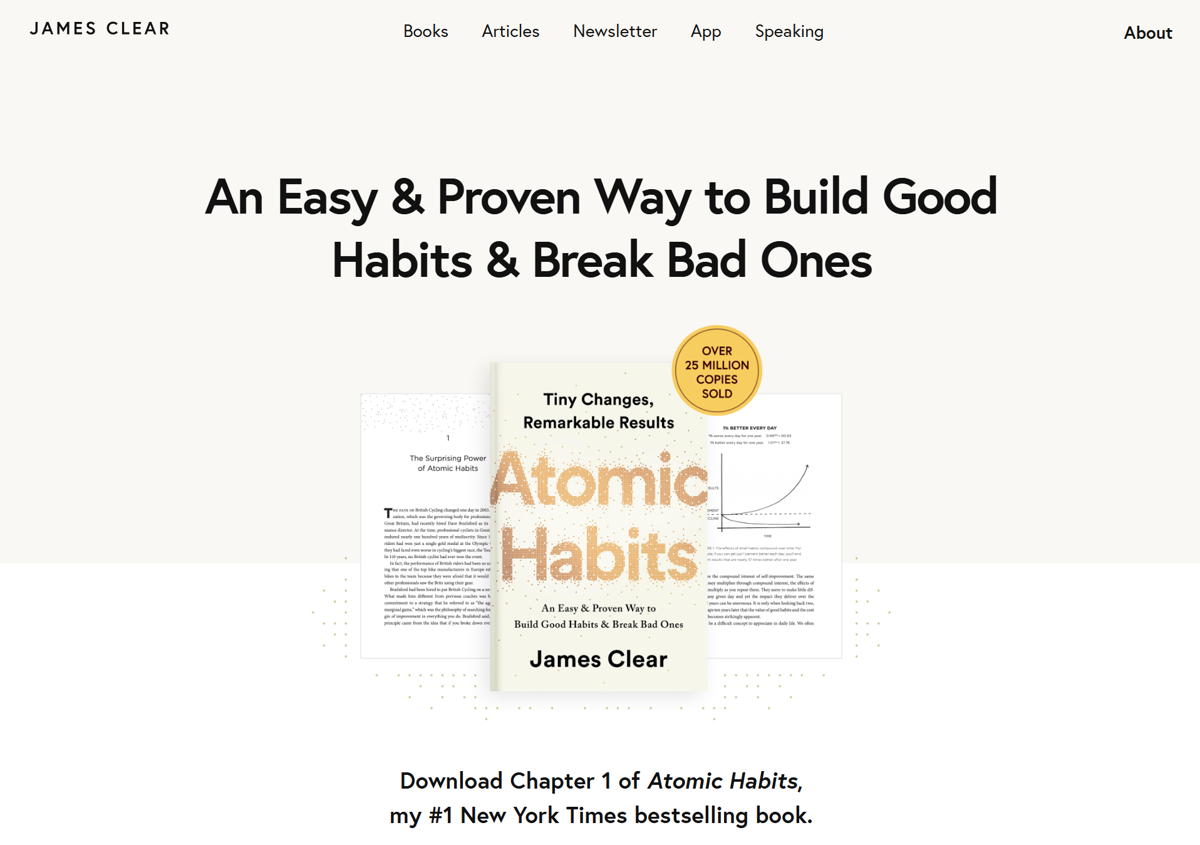 Screenshot of James Clear, from the wordpress websites collection.