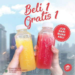 Pizza Hut: PROMO Beli 1 Gratis 1 Juice berlaku untuk TakeAway & Delivery termasuk GrabFood & GoFood sampai 12/31/2019