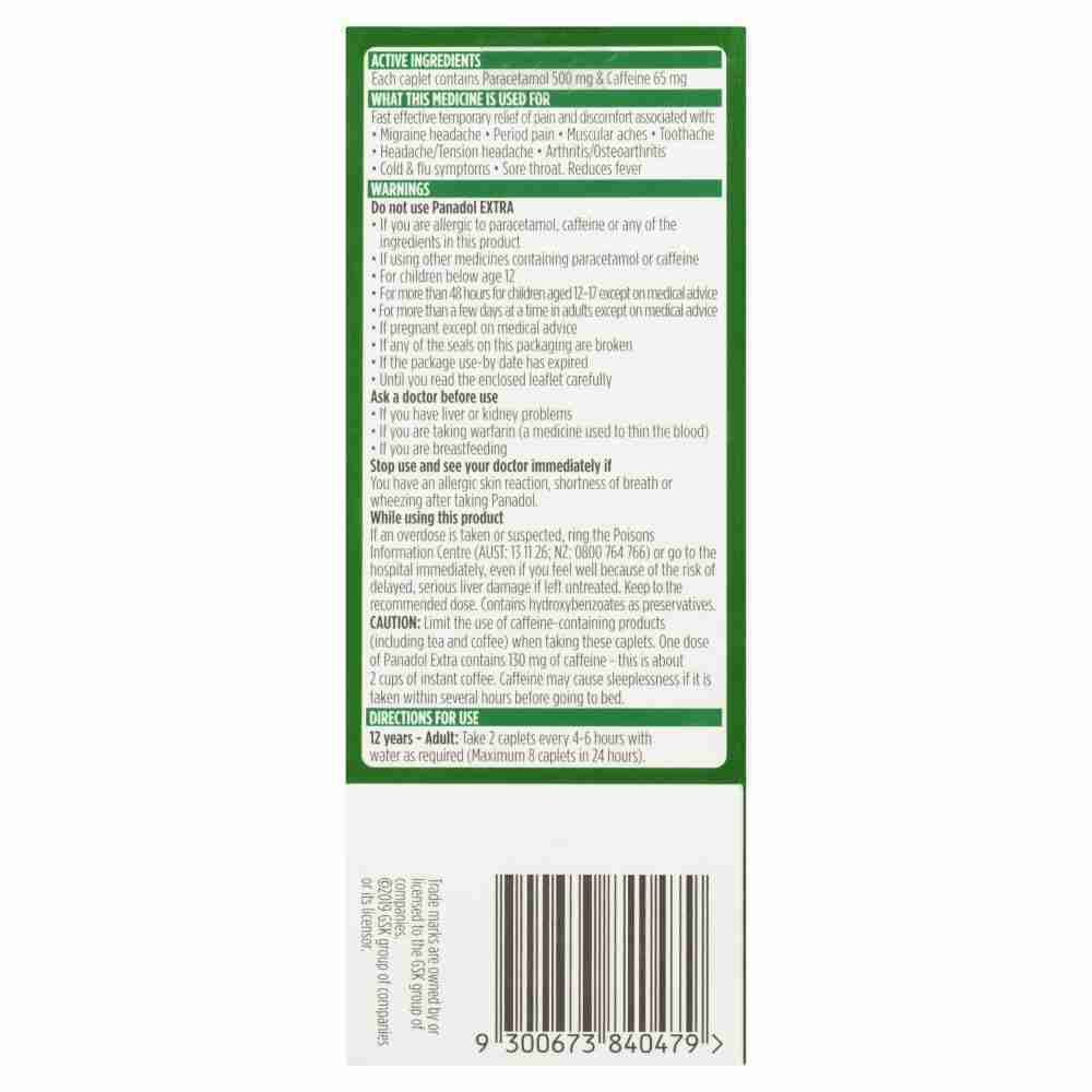 Panadol Extra For Pain Relief, Paracetamol & Caffeine - 500Mg 20 Caplets - Image 3