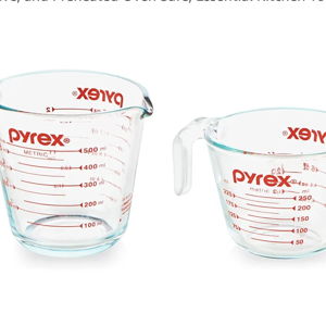 Pyrex 2 Piece Glass Measuring Cup Set, Includes 1-Cup, and 2-Cup Tempered Glass Liquid Measuring Cups, Dishwasher, Freezer, Microwave, and Preheated Oven Safe, Essential Kitchen Tools