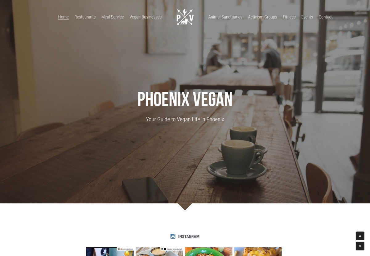Screenshot of Phoenix Vegan, from the food websites collection.