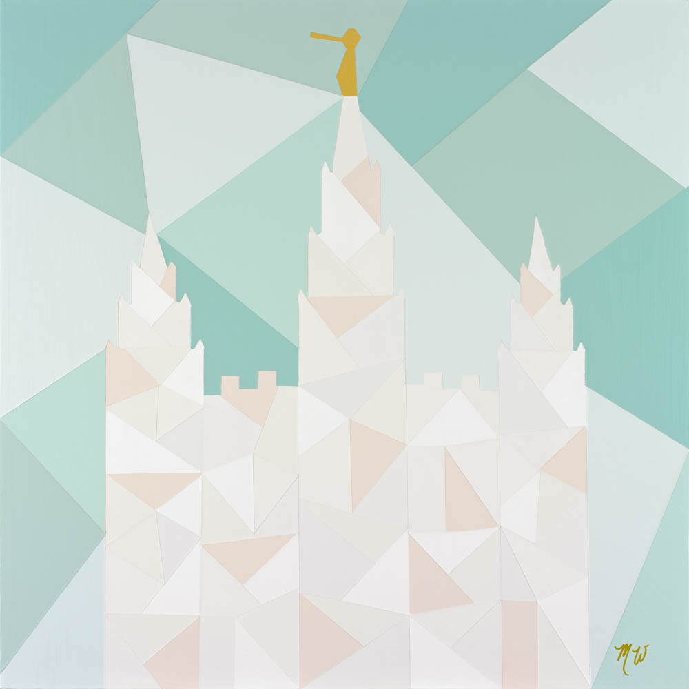 Minimalist painting of the Salt Lake Temple. 