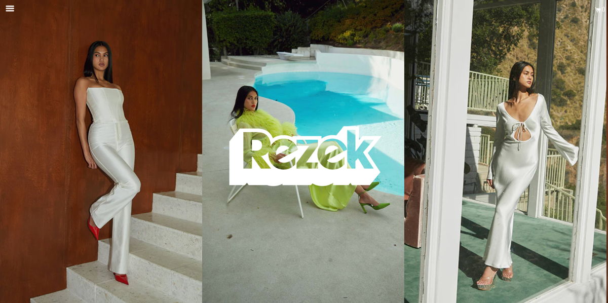 Screenshot of Rezek Studio, from the shopify clothing stores collection.