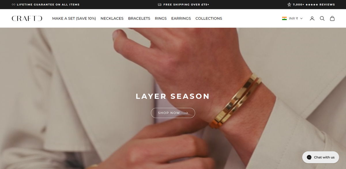 Screenshot of CRAFTD London, from the shopify jewelry stores collection.