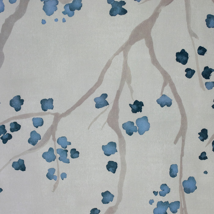 Grey & blue cherry blossom linen-cotton fabric Pattern Image