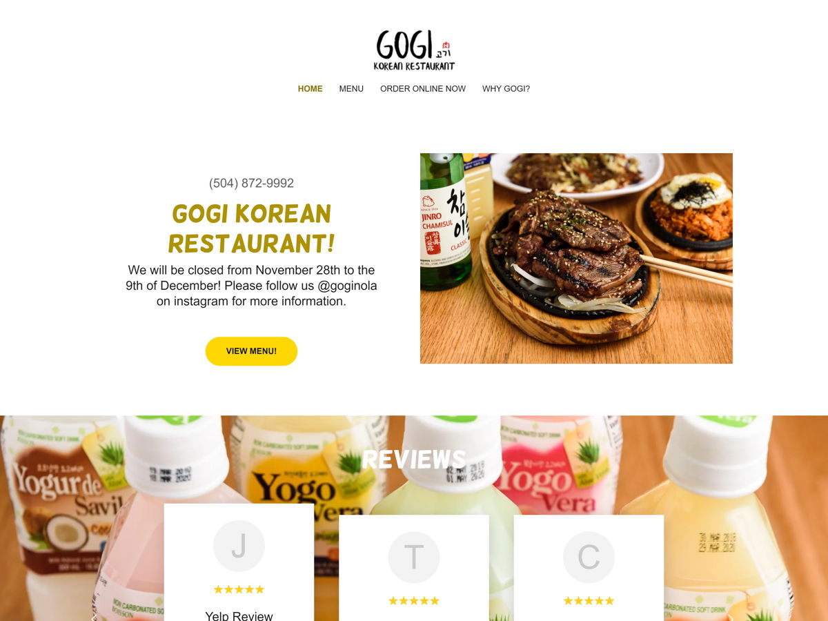 Screenshot of Gogi Korean Restaurant, from the godaddy websites collection.