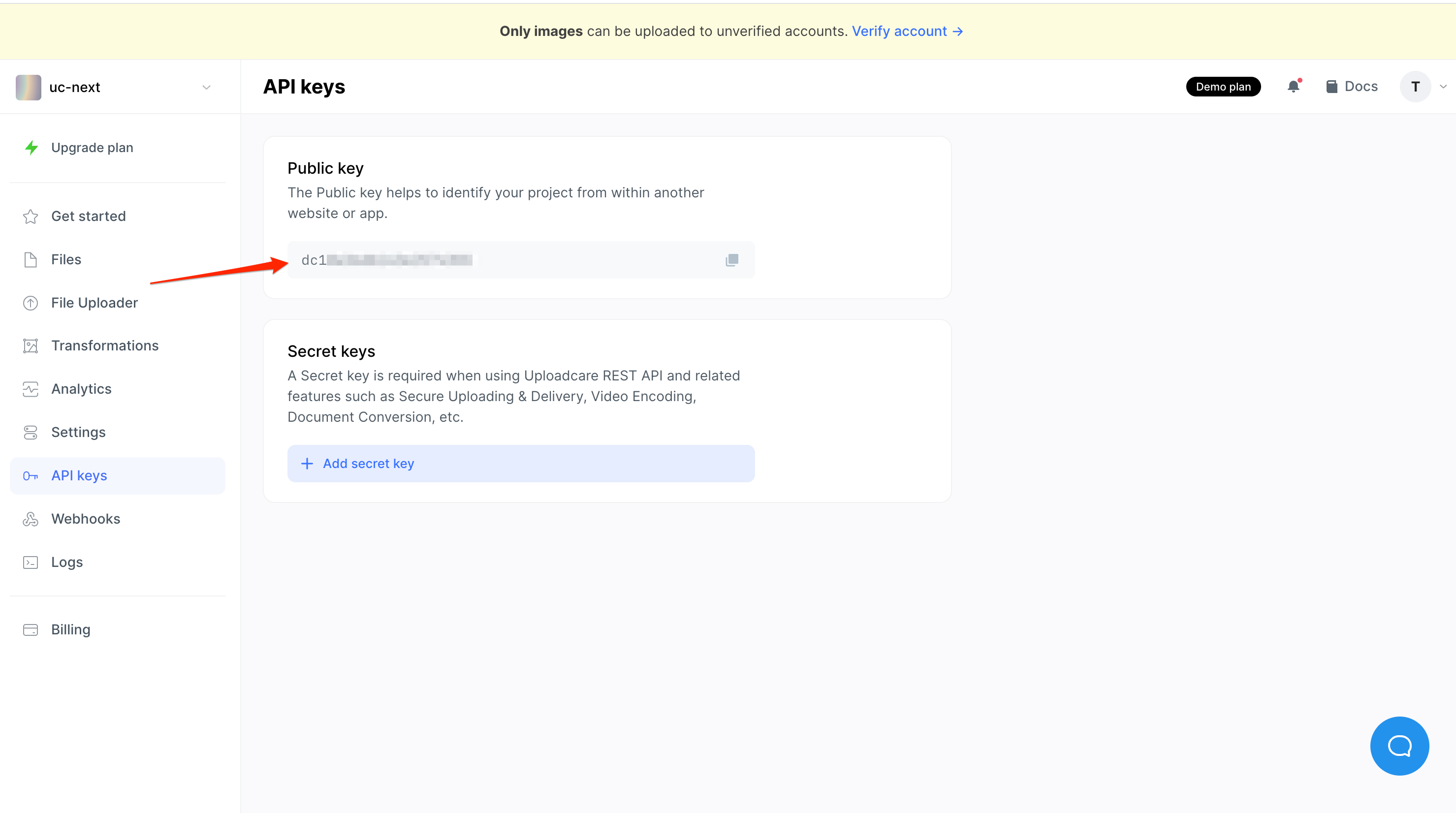 Uploadcare API keys