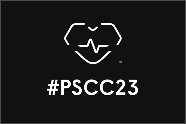 black square thumbnail with white #PSCC23 logo
