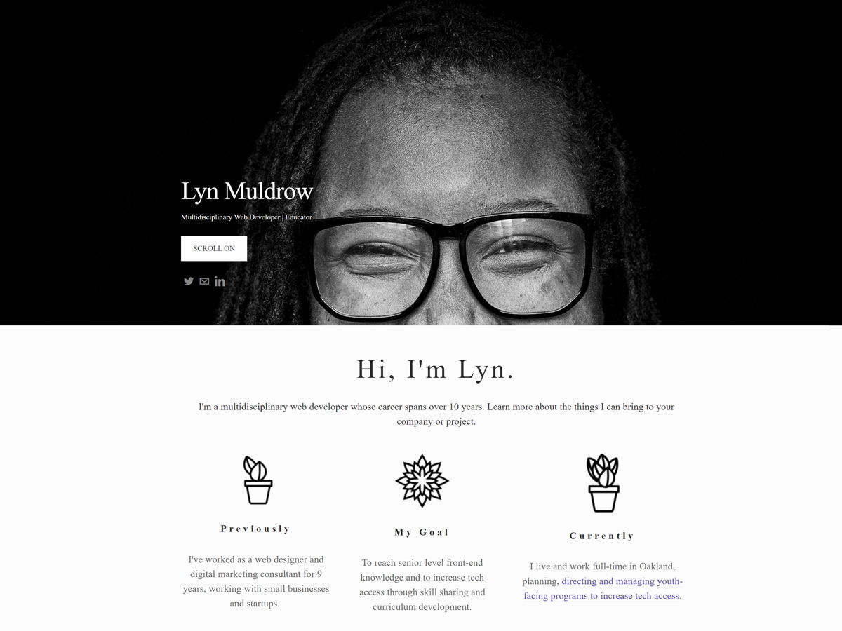 Screenshot of Lyn Muldrow, from the designer & developer portfolios collection.