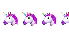 3 and a half unicorn head emojis with purple hair.