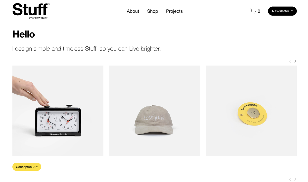 Screenshot of Stuff, from the ecommerce websites collection.