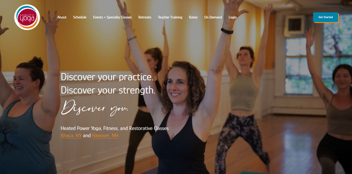 Screenshot of Mighty Yoga, from the squarespace yoga websites collection.