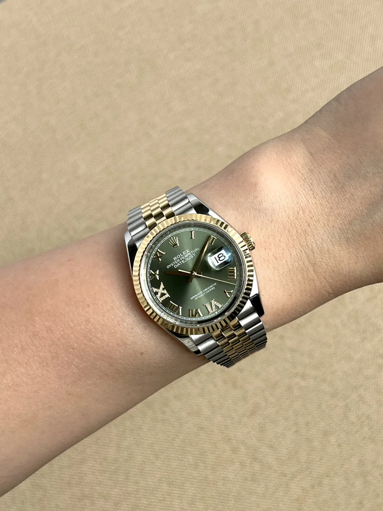 36mm Green Dial with Gem Set IX and VI Hour Marks Jubilee Bracelet, image 10