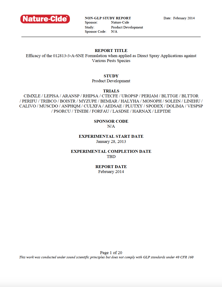 Nature-Cide All Purpose Efficacy Report