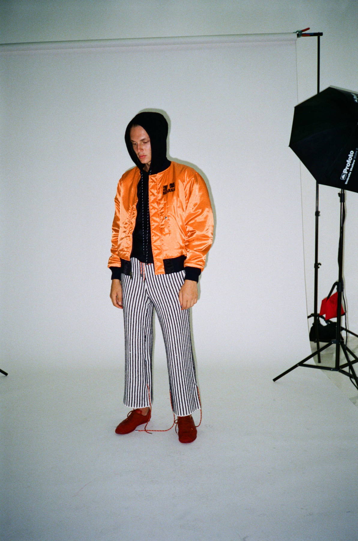 Christian Dada FW17 HLorenzo- nirvana bomber,cropped striped trousers