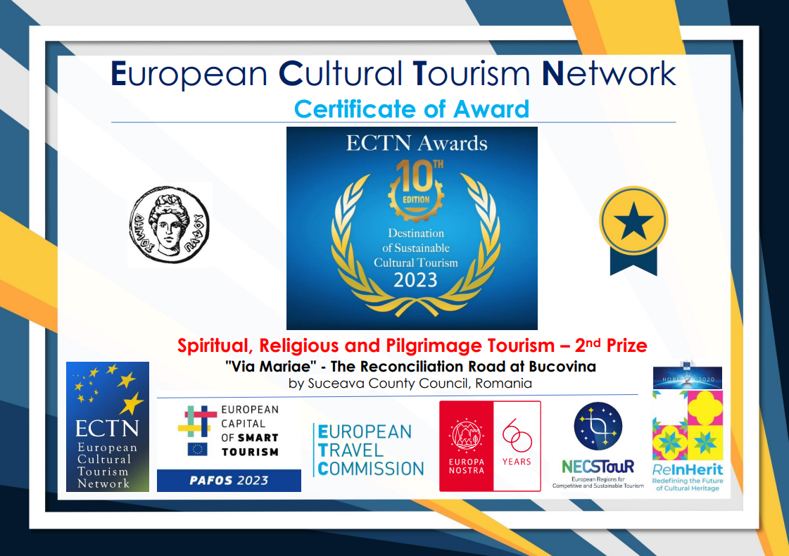 This project received the 2nd Prize in the ECTN Awards 'Destination of Sustainable Cultural Tourism 2023', in the category 'Spiritual, Religious and Pilgrimage Tourism', by a joint jury with Europa Nostra and European Travel Commission also in the frame of ReInHerit Horizon 2020 CSA.