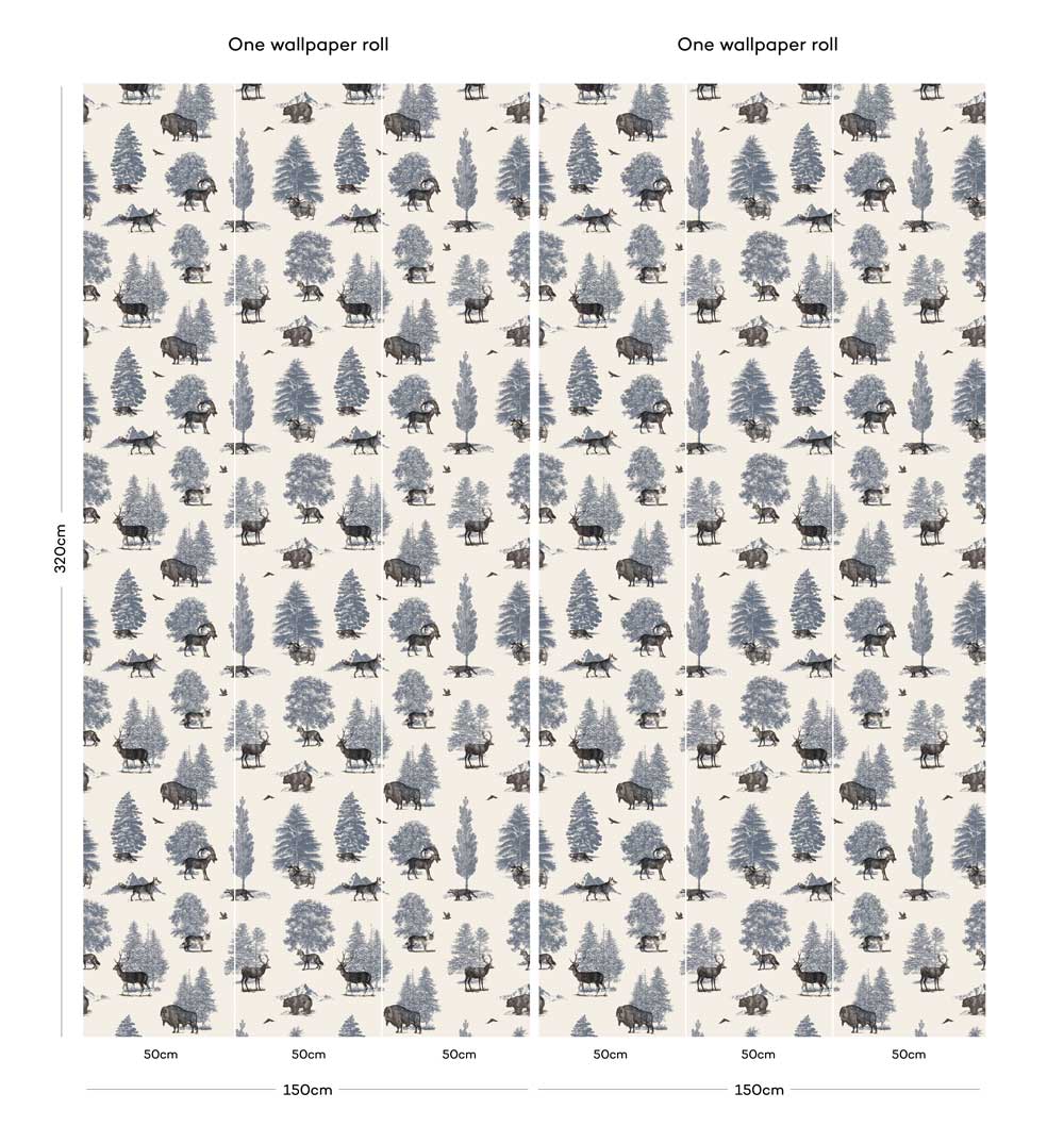 Feathr Blue Forest Animal Toile Wallpaper pattern shot