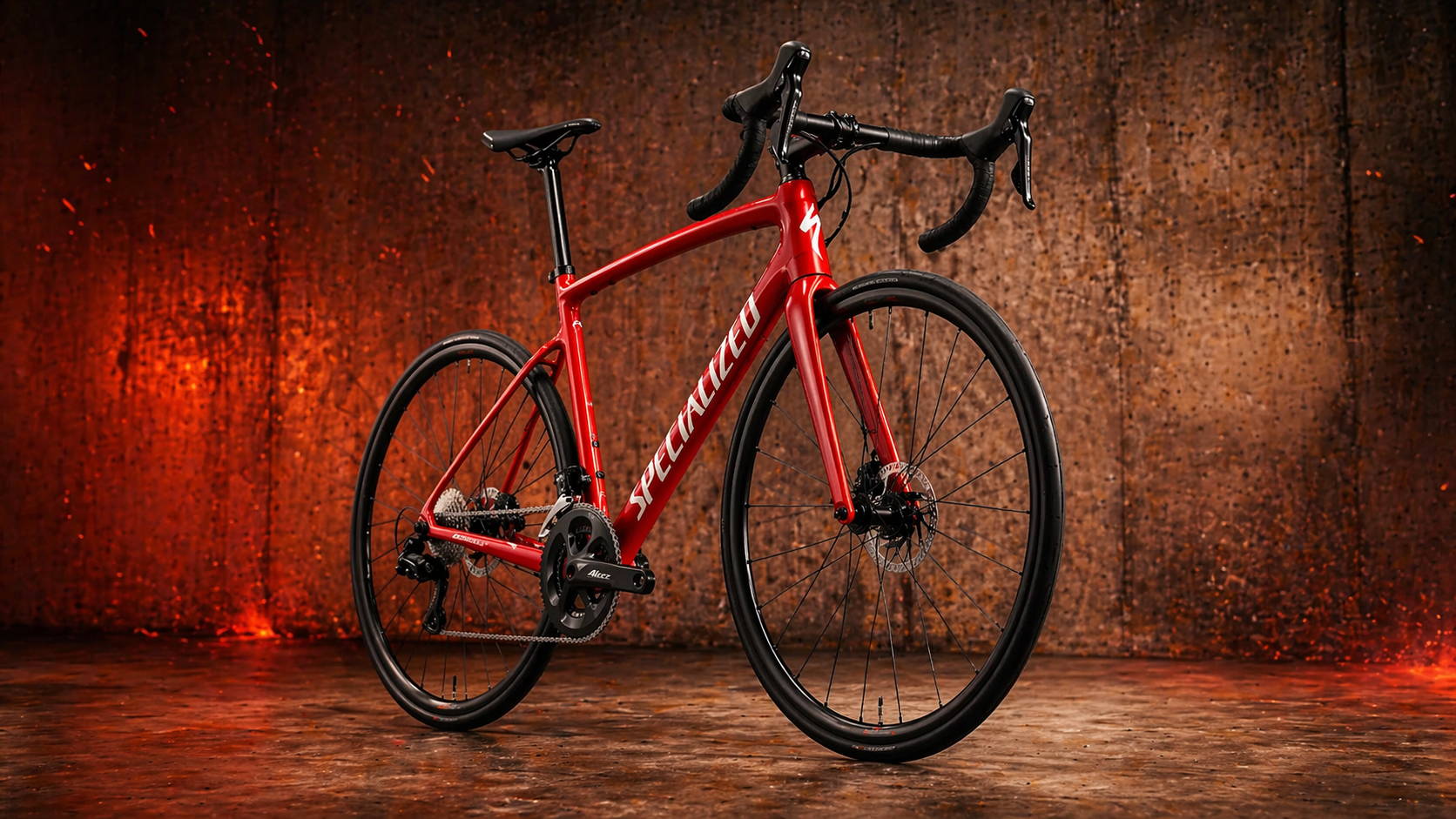 Specialized Allez Sprint racefiets in vurige industriële studio, snelle aluminium criteriumfiets voor artikel over de beste tweedehands racefietsen.