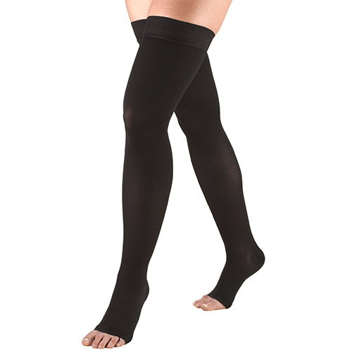 Thigh High Open Toe Medical Stockings in Black