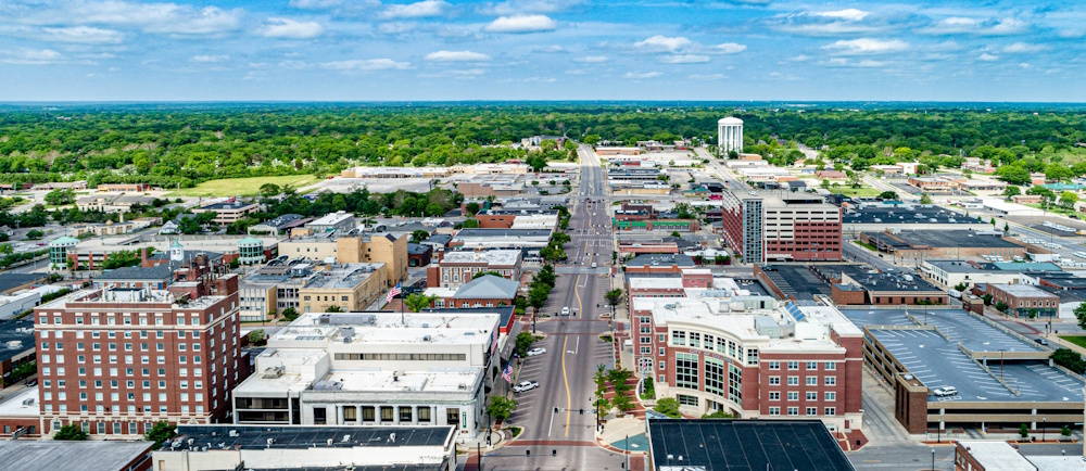 aerial panorama shot of city of colmbia missouri