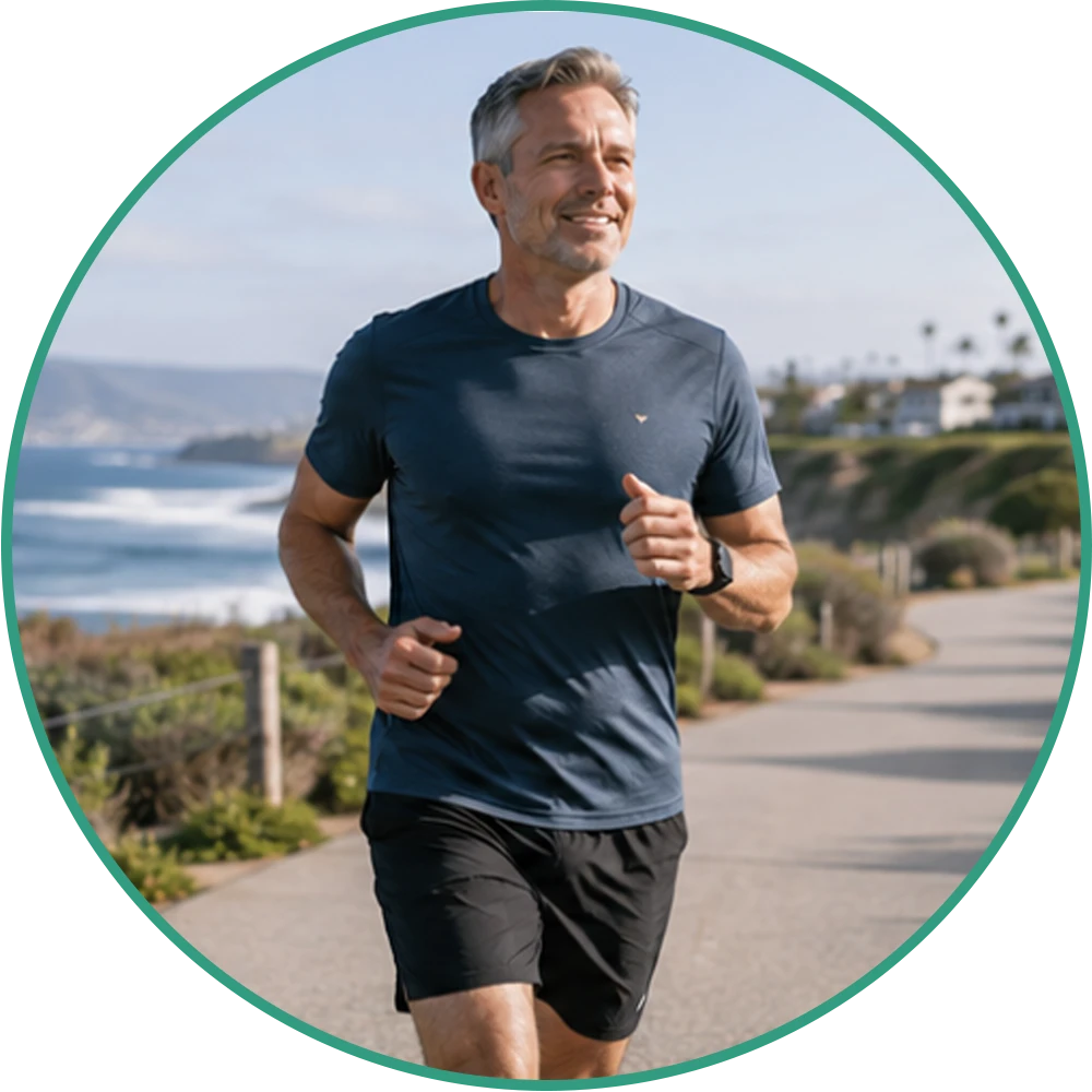 Man jogging outdoors to illustrate easier movement and daily activity with TENS pain relief.