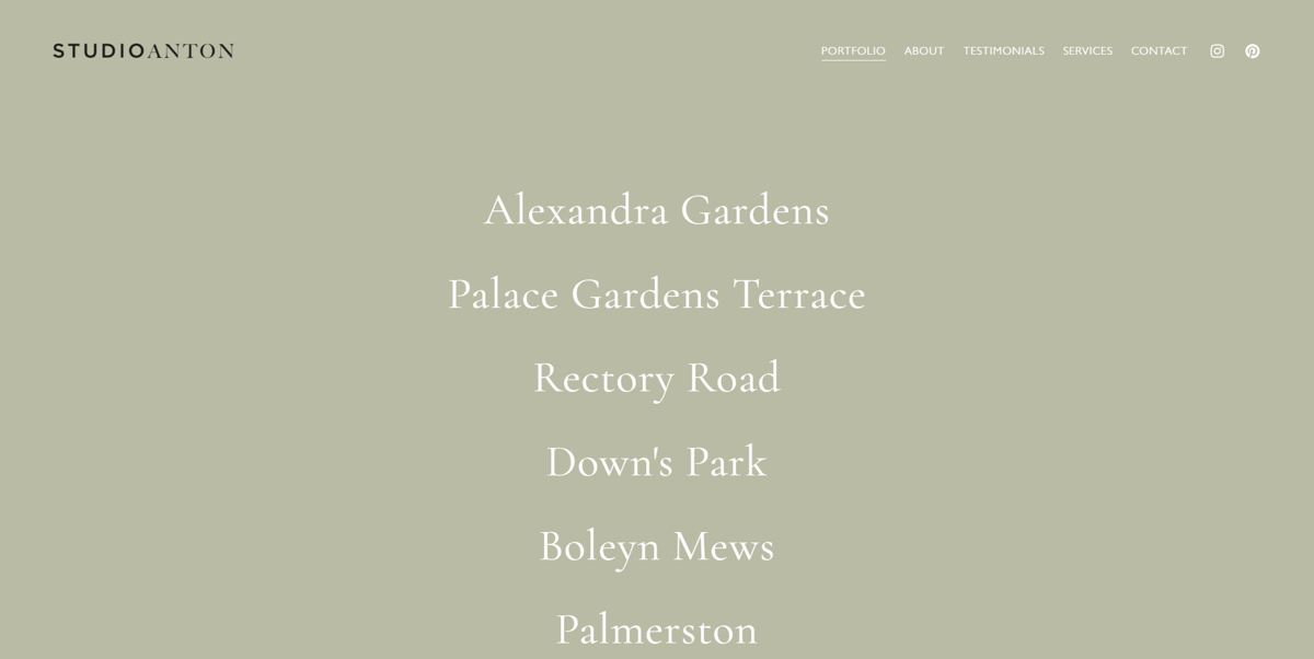 Screenshot of Studio Anton, from the digital portfolio examples collection.