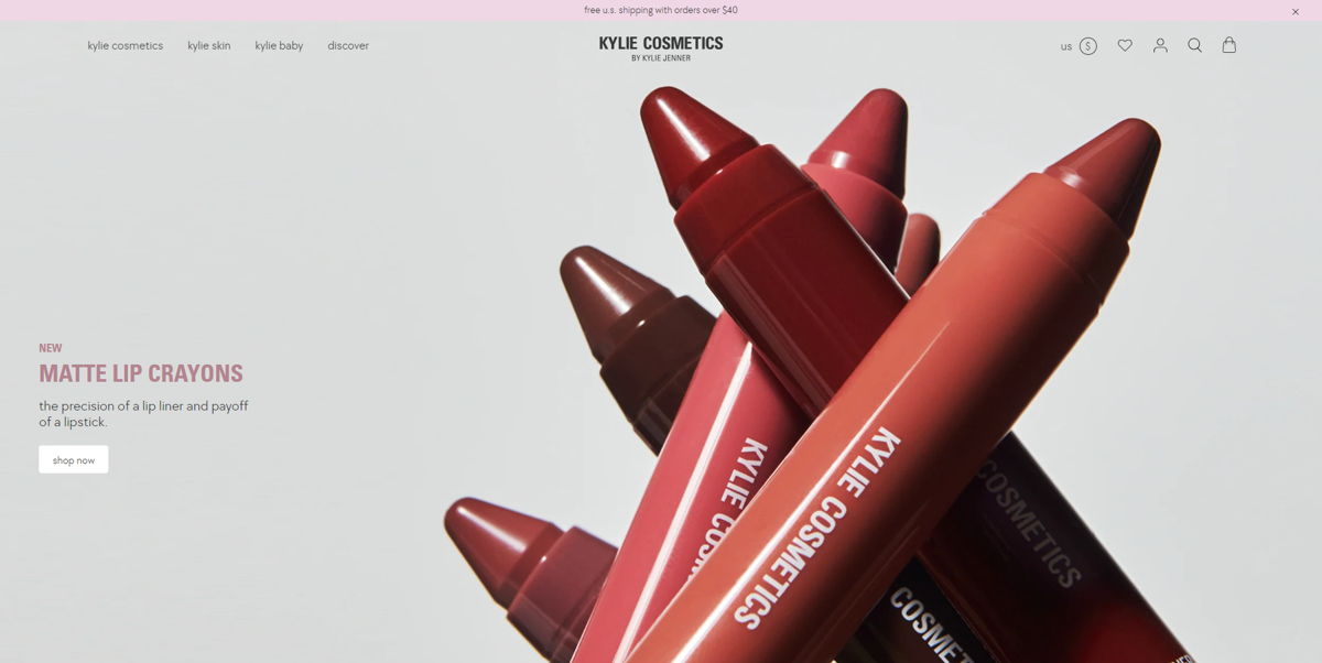 Screenshot of Kylie Cosmetics by Kylie Jenner, from the influencer websites collection.