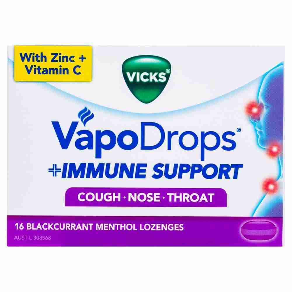 Vicks VapoDrops Immune Support Blackcurrent 16 Lozenges