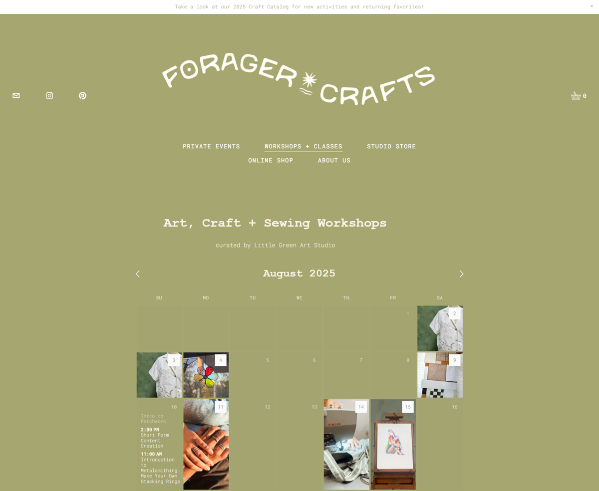 Screenshot of Forager Crafts, from the workshop websites collection.