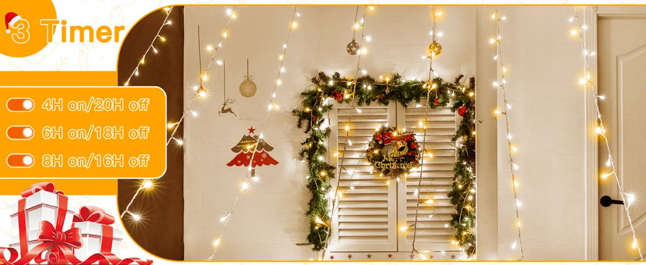 Features of Ollny's 400 leds clear cable multicolor Christmas lights