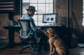 dog at work with owner