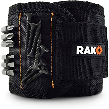 RAK Magnetic Wristband With Magnetic Tool Accessory Containing 10 Powerful Magnets Embedded in the Wristband for Holding Screws, Nails, Bolts, Washers, and Drill Bits with Ease.